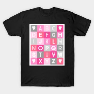 Pink grey Alphabet art decor pattern T-Shirt